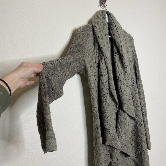 Curio Waterfall Collar Mixed Knit Long Gray Cardigan Sweater M - Picture 6 of 12